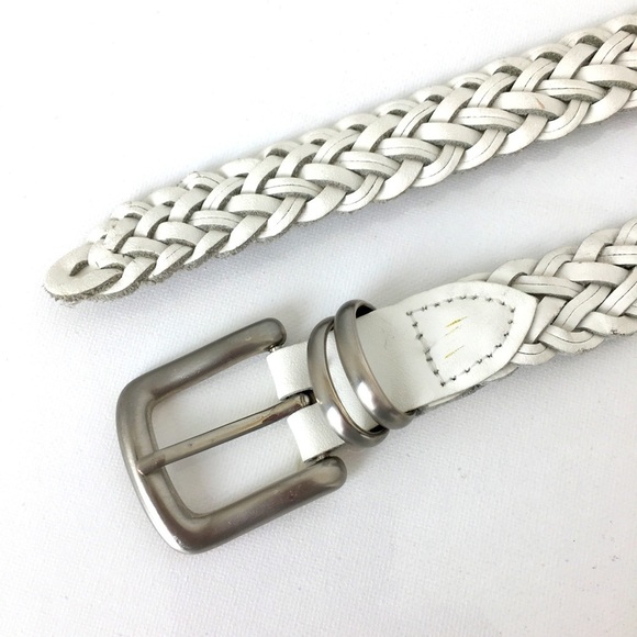 Women’s White Braided Woven Leather Belt Silver Tone Buckle Ladies M/L Cowgirl main image 8
